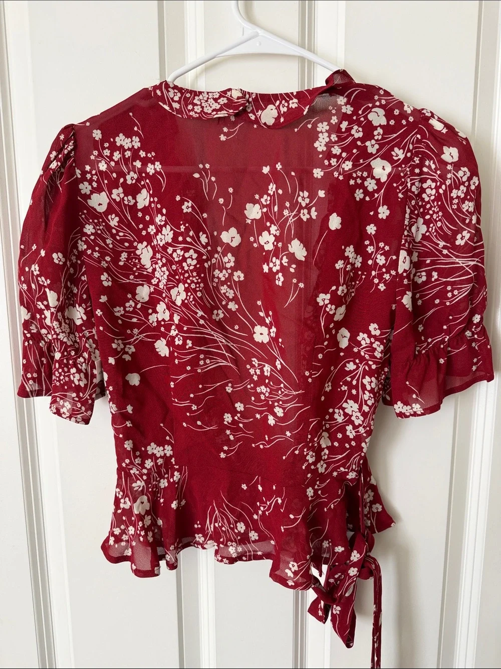 Reformation Crimson Floral Tie-Front Blouse